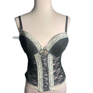 PLAYBOY Black and Cream Lace Corset Lingerie with Structured Playboy Name Design